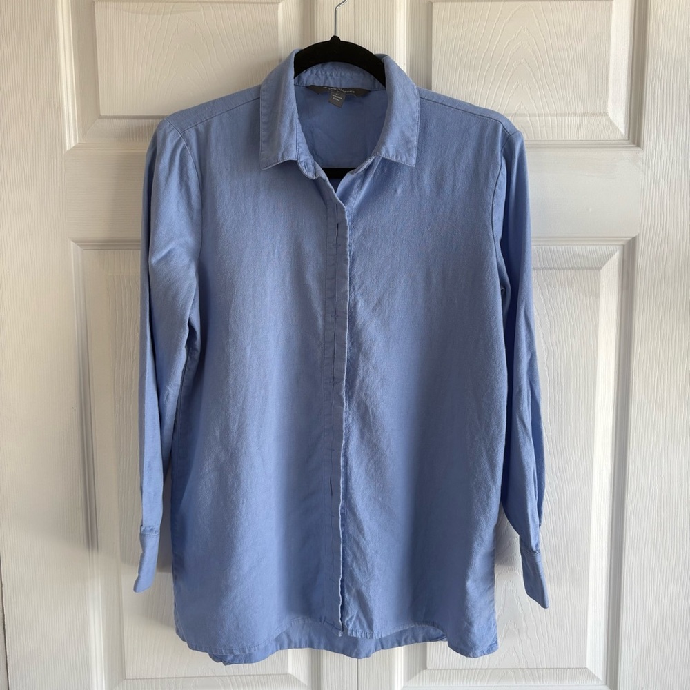 Market&Spruce Light Blue Linen Blend Button Down Shirt Career Office‎ Teacher XS